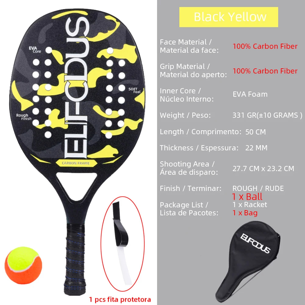 High Quality 3K Carbon and Glass Fiber Beach Tennis Racket Soft Face Tennis Racquet with Protective Cover Ball