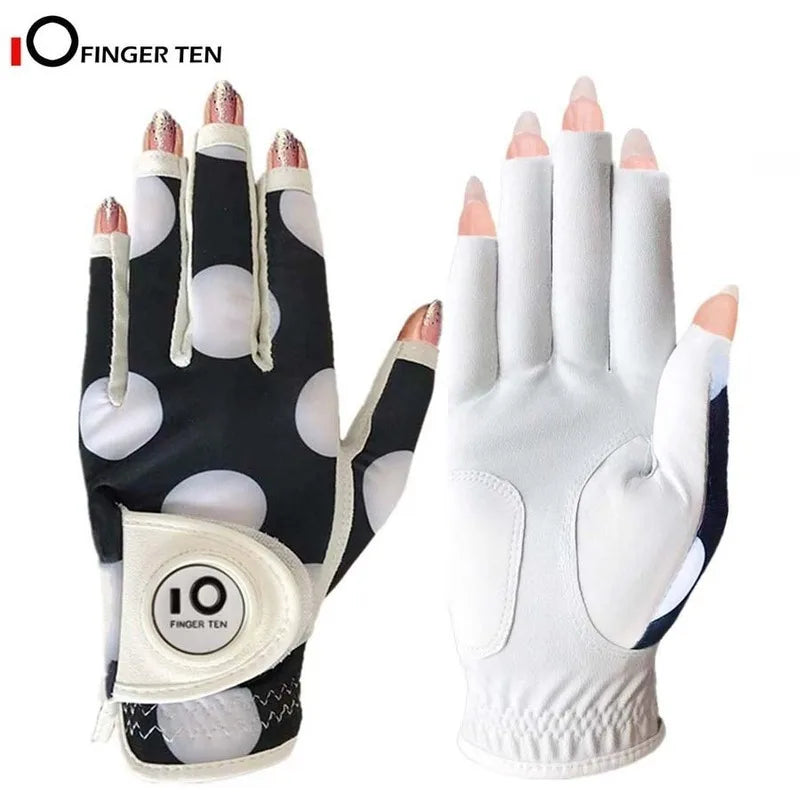 All Weather Grip Nail Golf Gloves Women Left Hand Leather with Ball Marker Half Finger Size XS S M L XL Drop Shipping