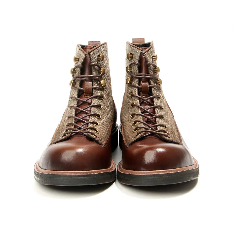 A075 Short Men Boots Fashion Male Footwear 2024 Round Toe Men's Mix Colors  Trend Casual Winter Leather Men's Shoes Retro Boots