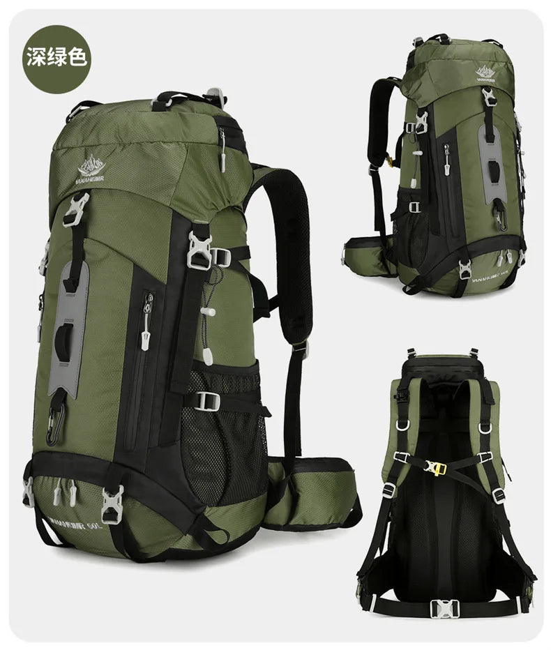60L Large-Capacity Outdoor Mountaineering Backpack,Anti Splashing Water Wear-Resistant Camping Hiking And Cross-Country Backpack