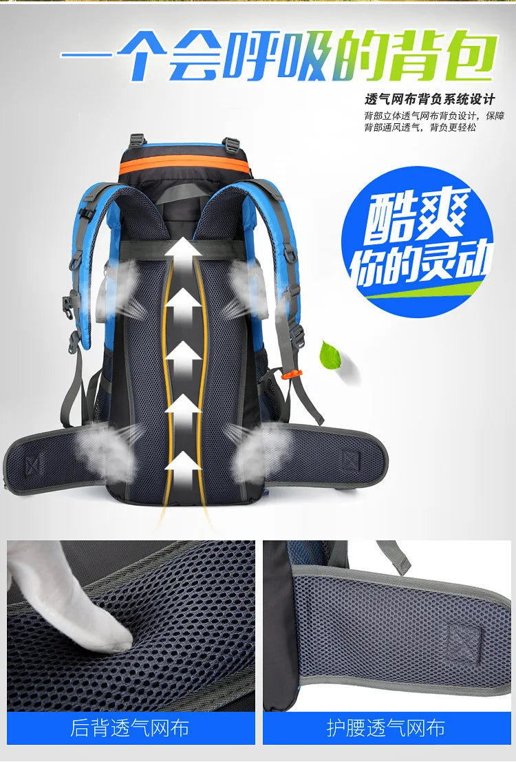 2025 cross-border outdoor hiking bag shoulder hiking sports bag waterproof bag backpack large capacity polyester backpack a001