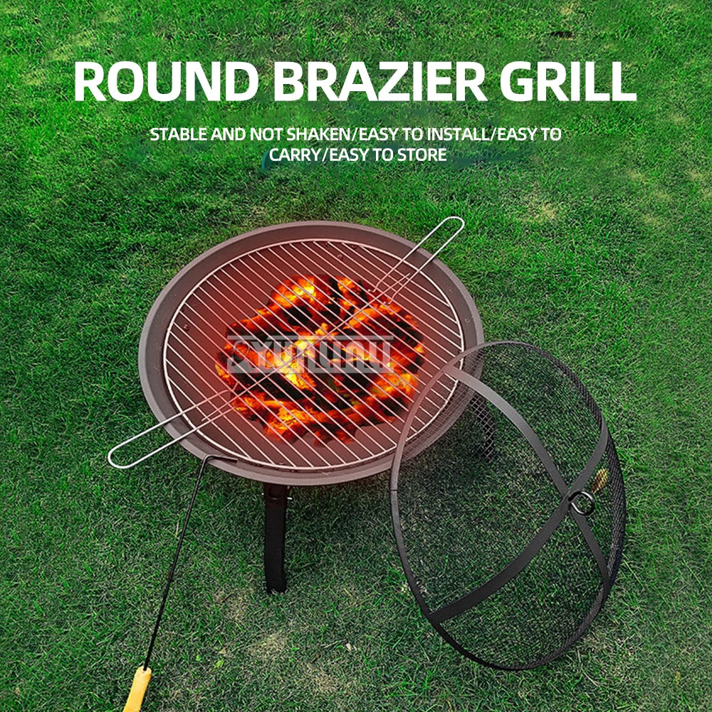 55cm Folding Portable Barbecue Charcoal Grill Outdoor Round Brazier Tea Heating Stove BBQ Desk Tabletop Carbon Bonfire