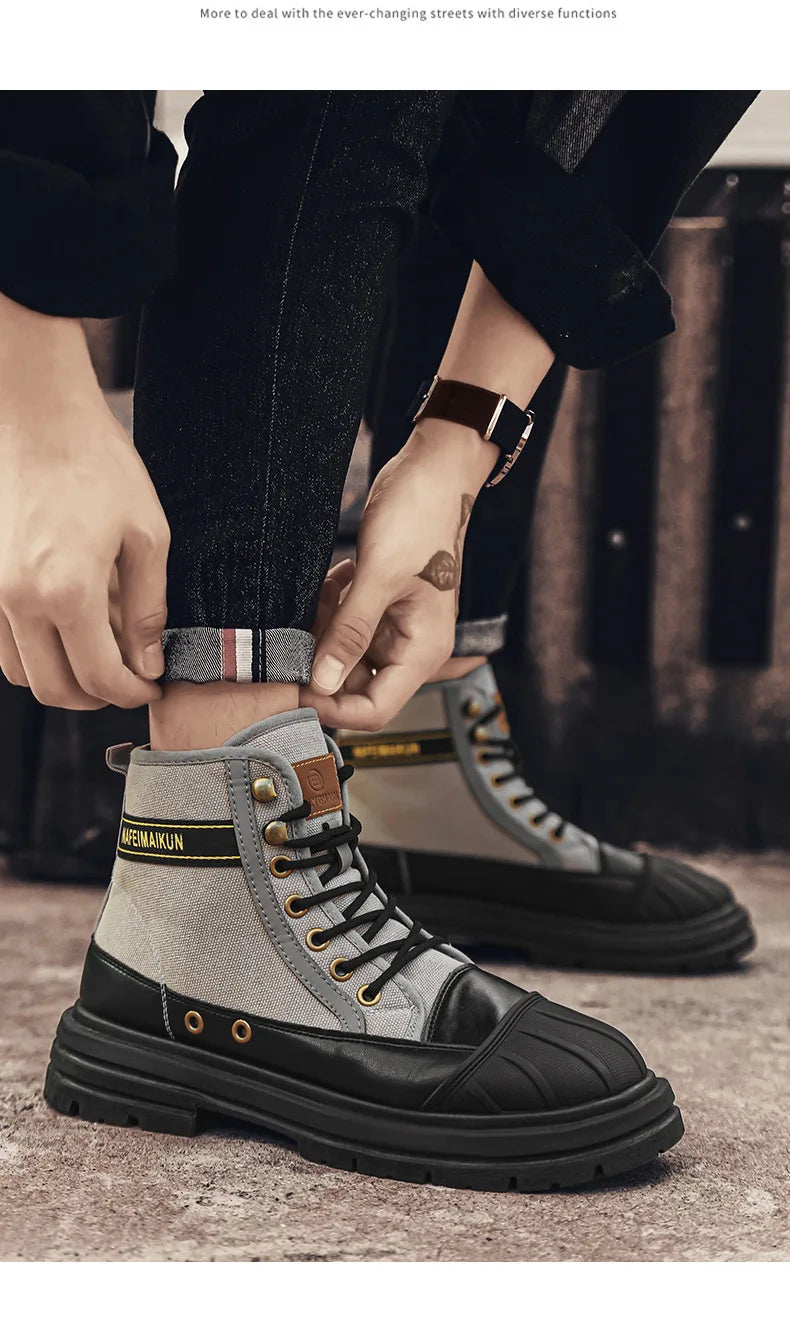 Luxury Men's High Top Ankle Boots Winter Motorcycle Boots Men Platform Safety Shoes Sneakers Work Boots for Men Tooling Booties