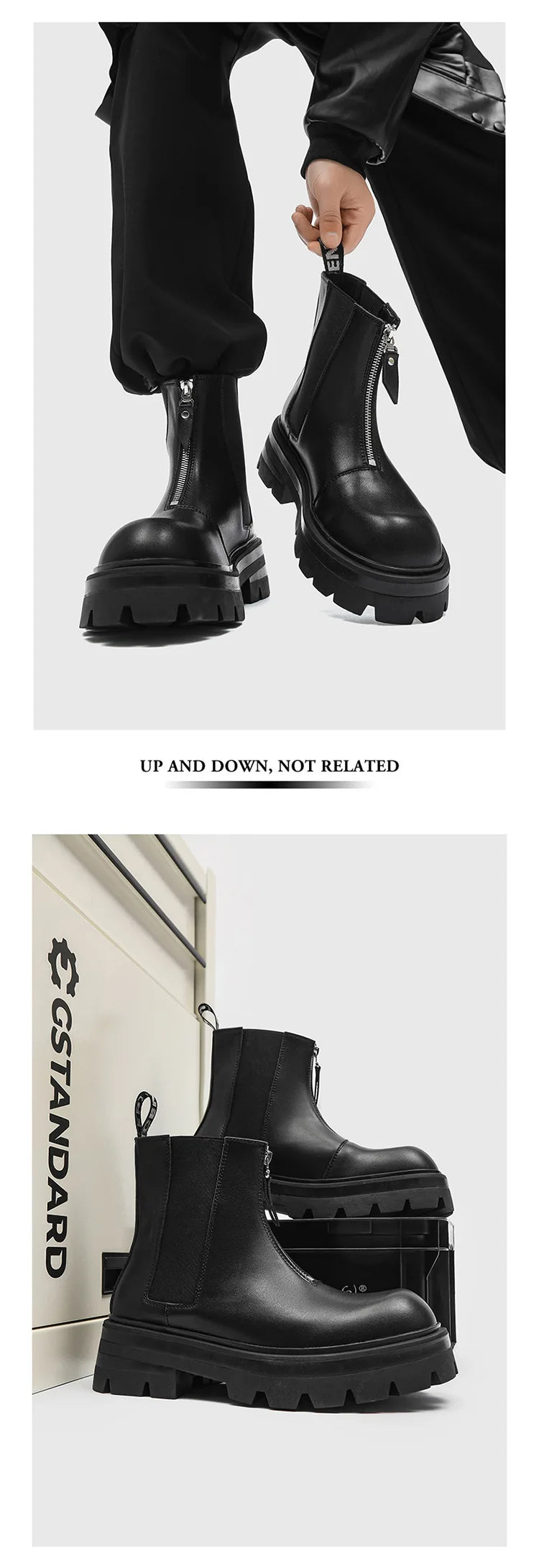 Autumn Winter Chelsea Platform Increase boots Men's Japan Korean Fashion Boots British High Top Black Motorcycle Men's Shoes