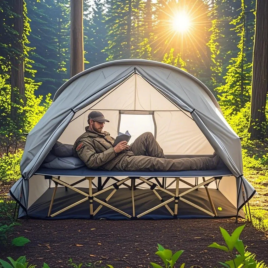 4-in-1 Camping Cot Tent, Backpacking 1 Person Camping Tent, Tent Cot Folding Off the Ground Tent,Fishing Tent,Sleeping Bed Tent