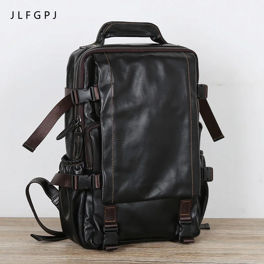 Retro First Layer Cowhide Men's Backpack Multifunctional Large Capacity Genuine Leather Leisure Travel Backpack