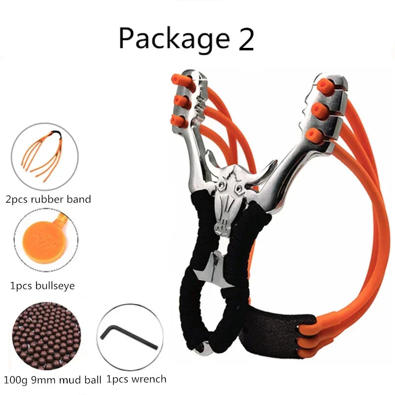 Outdoor Precision Competitive Hunting Catapult Slingshot New Stainless Steel Metal Rubber Band Bull Head Big Power Slingshot Toy