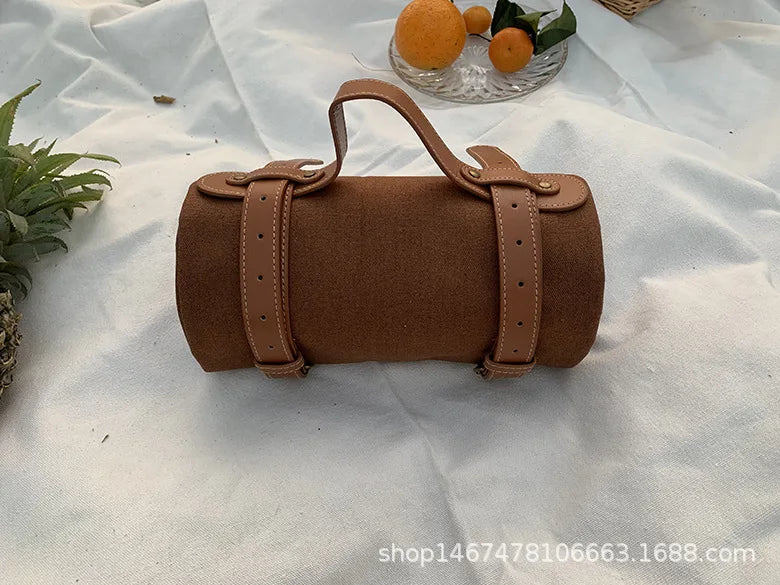 Solid Picnic Mat Paired with Picnic Trendy Leather Handle Beach Blanket  Sleeping Pad  Camping Tarp Waterproof  Beach Mat