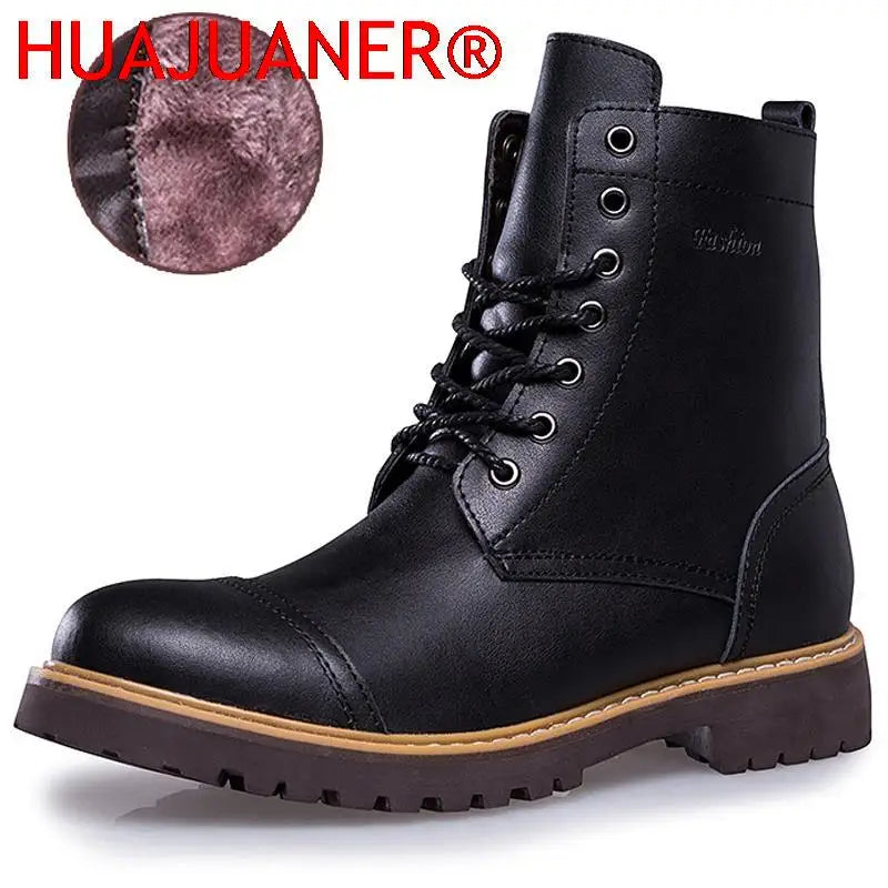 Genuine Leather Men's Boots Plush Warm Winter Boots High Quality Men Motorcycle Boots Fashion Tooling Shoes