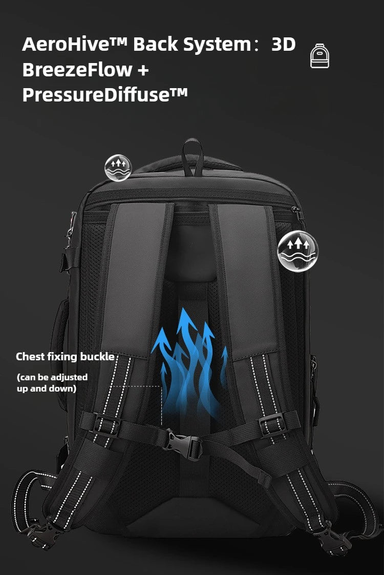 Vacuum Compression Backpack 35L Expandable, Travel Hiking Laptop Bag with Waterproof Cover, Lightweight Daypack for Outdoor