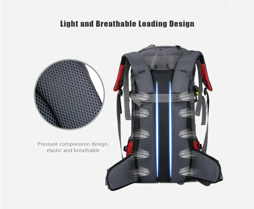 60L Camping Hiking Backpacks Men Outdoor Tourist Backpacks Nylon Sport Bag for Climbing Travelling with Rain Cover Free Knight
