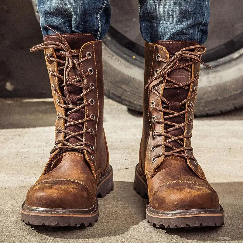 Men's Mid-calf Shoes High Tube Work Shoes Couples Outdoor Motorcycle Boots Large Size Women's Boots Winter Plush Cotton Shoes