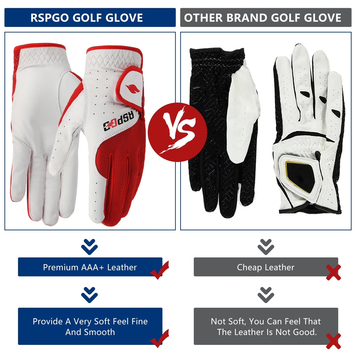 RSPGO Men's and Women's Single Pack Left - Handed Breathable Golf Gloves Crafted from All - Premium Soft Cabretta Leather