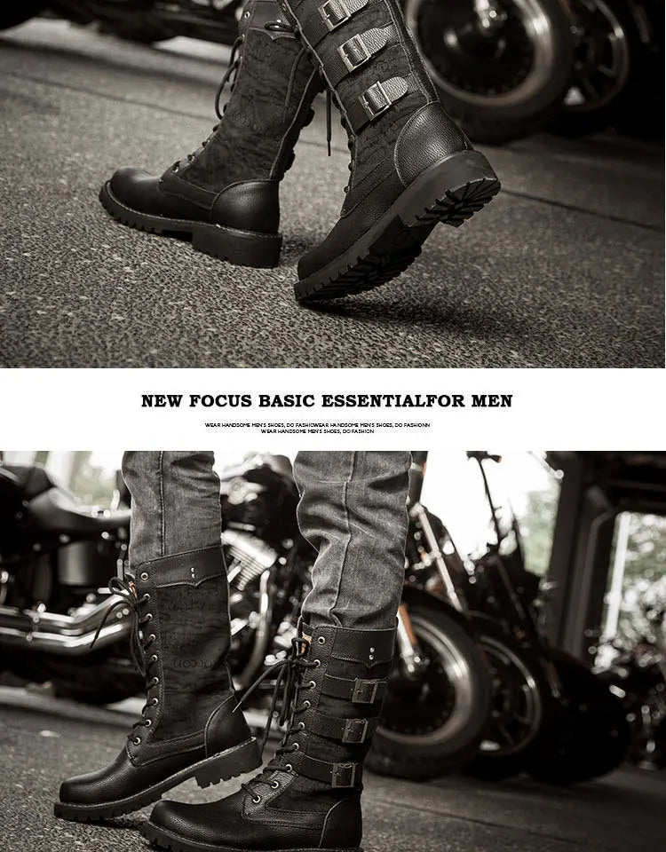 Men's Cowboy Boots High Top Inner Heightening Shoes High Breathable Boots Plus Size Shoes Casual Sneakers Motorcycle Boots