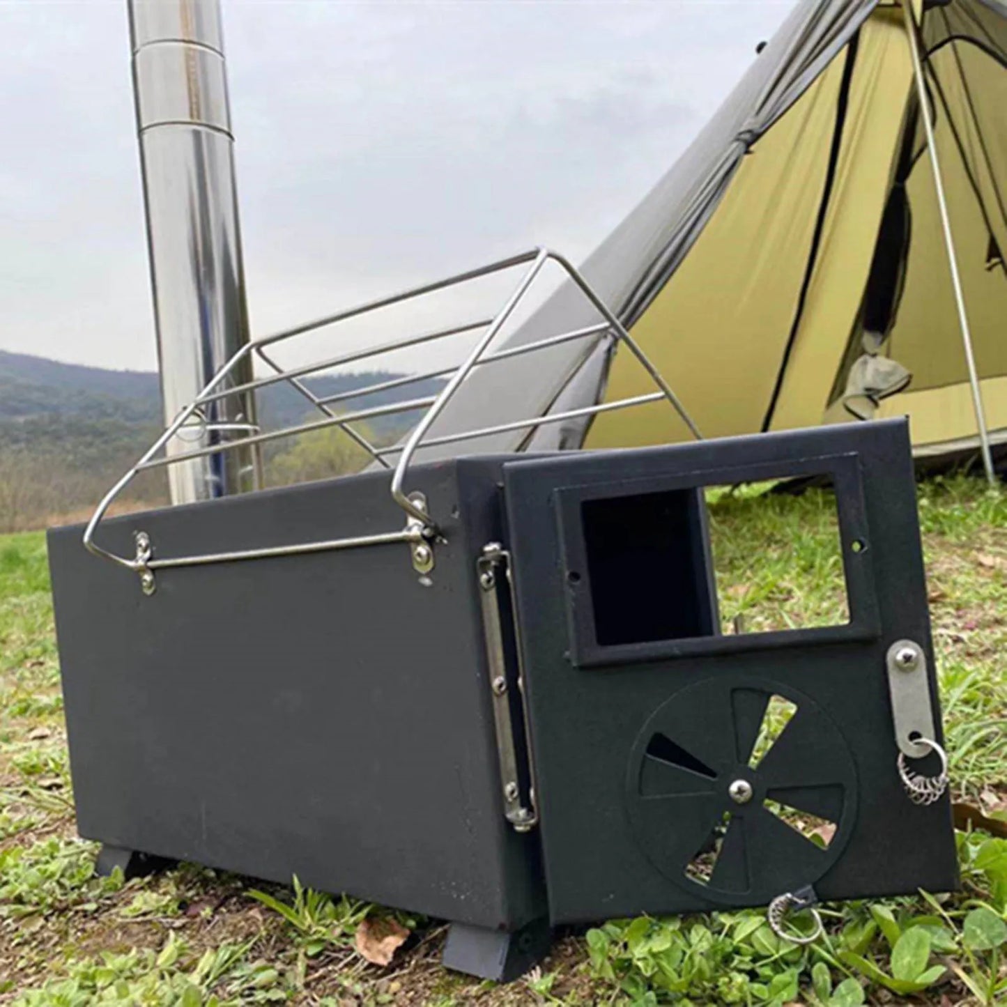 Folding FireWood Stove For Camping Tent Stove Portable Wood Heater Burning Carbon Steel Picnic BBQ Stove Grill Camping Supplies