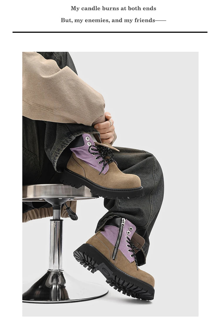 High quality Luxury Leather Boots Man Yellow High top Shoes Winter Men's Ankle Boots Street Motorcycle Shoes botas para hombre