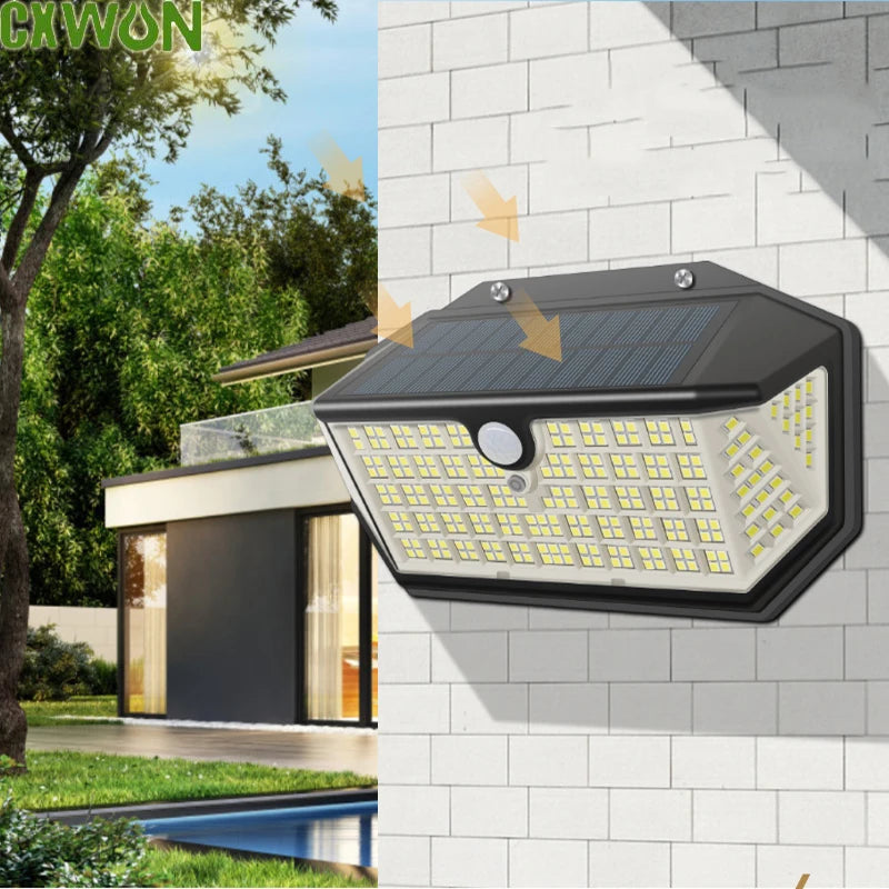308 LED Solar Porch Light Waterproof Outdoor with Motion Sensor Light SunLight 3 Modes Street Wall Lamp LED Spotlight for Garden