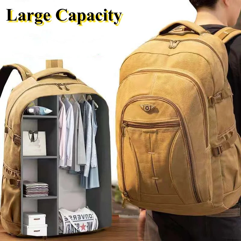55L 70L Canvas Sports Backpack Men Outdoor Hiking Camping Travel Bag Luggage Rucksack Large Capacity Climbing Tactical Backpack