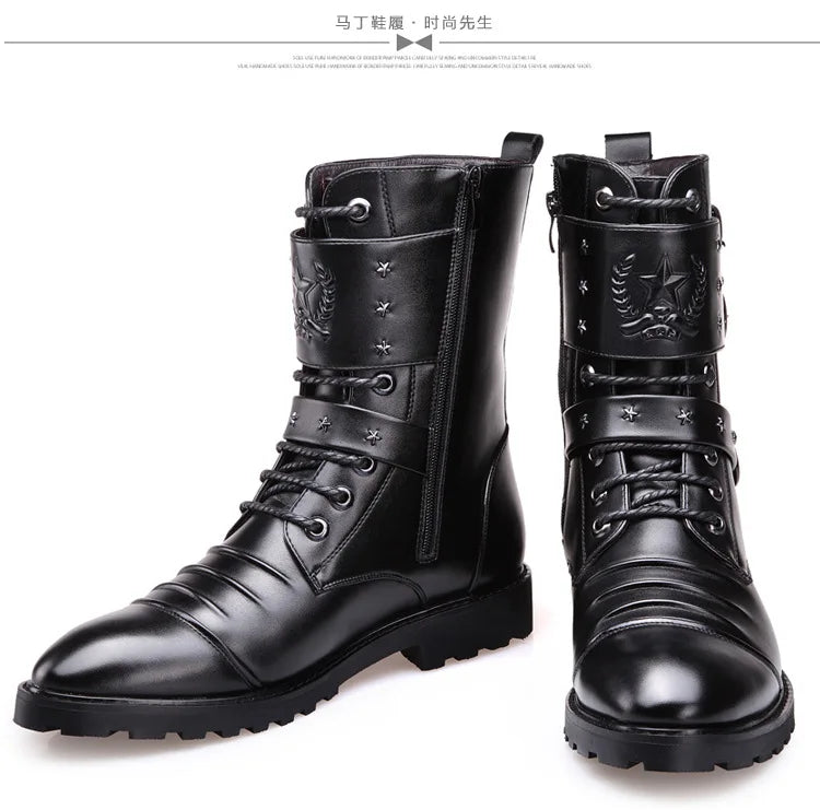 Men's boots winter warmth velvet function metal high-tube cycling boots height-increasing shoes motorcycle boots black 37-48