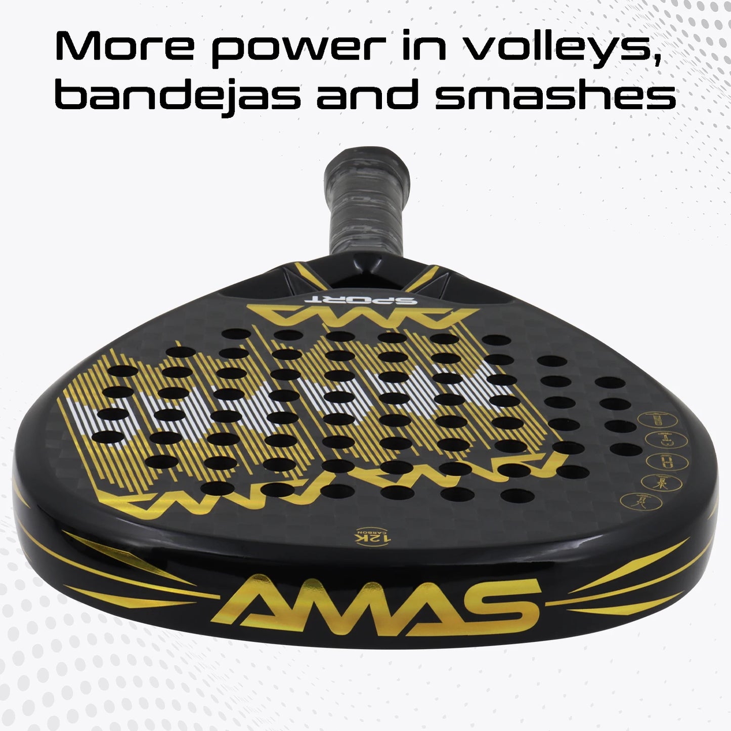 AMASPORT 12K Carbon Fiber Paddle Tennis Racket Dynamic Air Flow Design High Density EVA Memory Flex Foam Core With Soft Grip