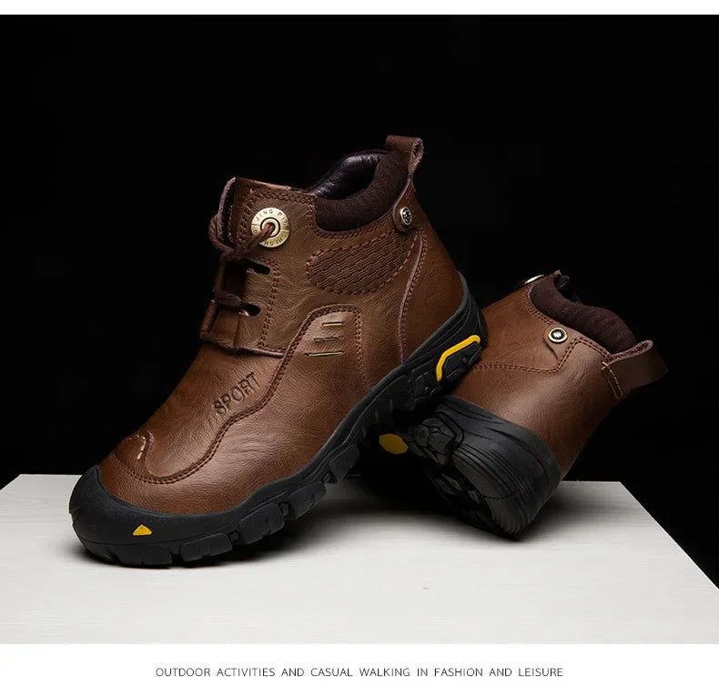 Motorcycle Riding Boots with Winter Velvet Style Warm Waterproof and Non Slip Outdoor Leisure Hiking Shoes Motorcycle Boots