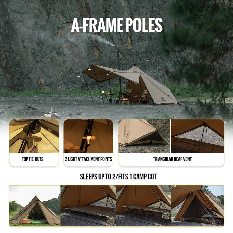 OneTigris CONIFER T/C Chimney Tent 1-2 persons Pyramid/Teepee Hot Tent With Tent Poles Snow Skirts for Camping & Bushcrafting