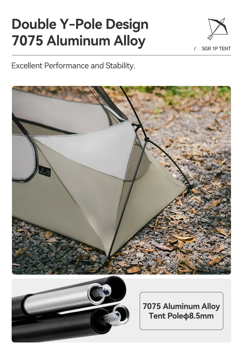 Thous Winds SGR 1-Person Backpacking Tent, 3-Season Ultralight Hiking Tent, 15D Nylon Ripstop Both Side Silicon Camping Tent