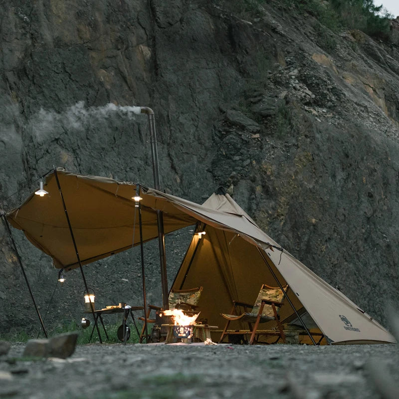 OneTigris CONIFER T/C Chimney Tent 1-2 persons Pyramid/Teepee Hot Tent With Tent Poles Snow Skirts for Camping & Bushcrafting