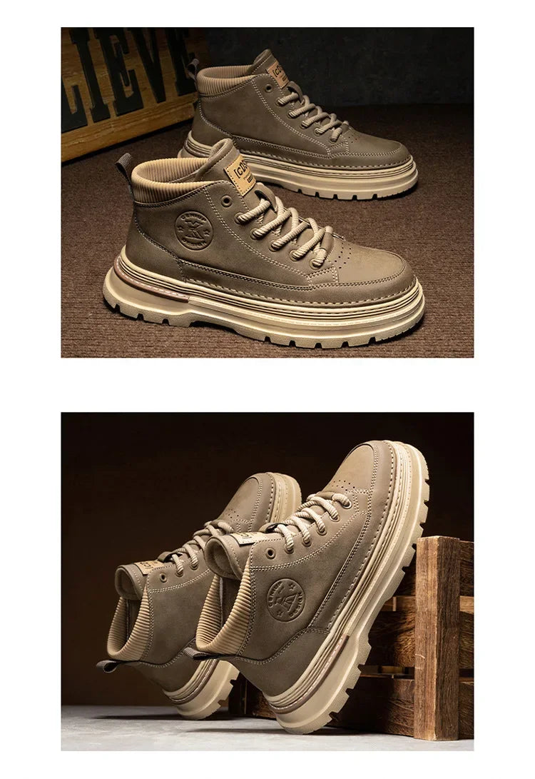 Men Ankle Boots Retro British High-top Men Boots Stylish Luxury High-top High Quality Leather Shoes Outdoor Men Motorcycle Shoes