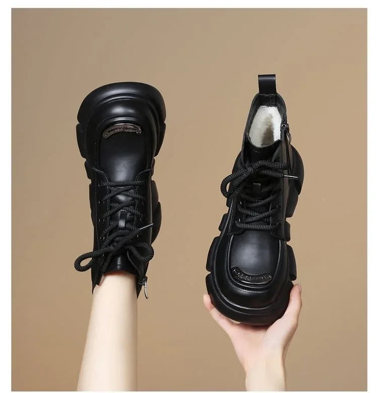 Women's Boots  Winter New Fur Snow Boots Platform Plush Comfortable Anti Slip Warm Lace Up Cold Proof Cotton Ankle Boots