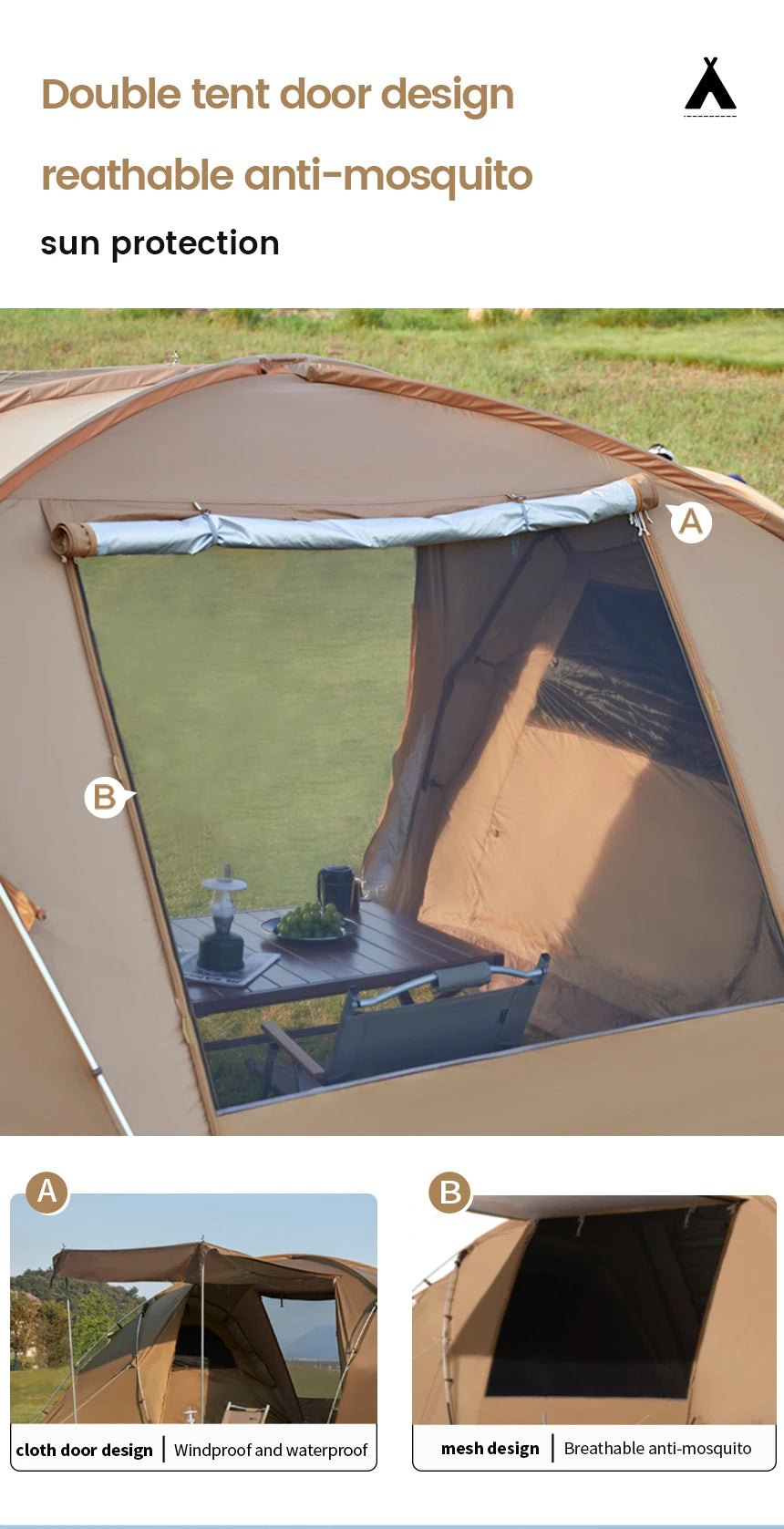 MOBI GARDEN Camping Tunnel Tent Outdoor Living Tent Windproof Rainproof Portable