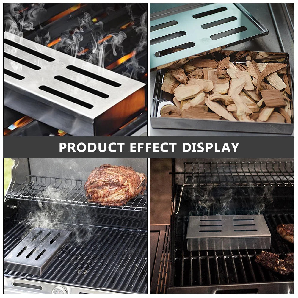 Stainless Steel Bbq Smoker Box Wood Chips Box Barbecue Grill Accessory Outdoor Bbq Smoking Equipment Barbecue Grill Accessory