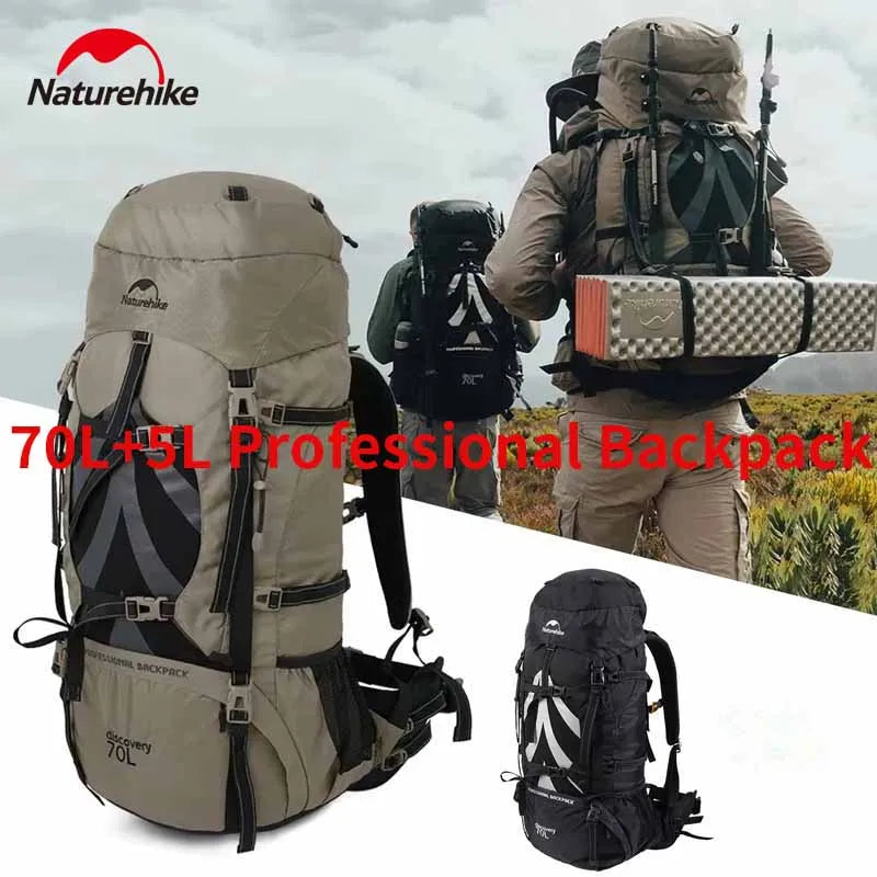 Naturehike 70+5L Backpack Professional Outdoor Climbing Hiking Travel Big Capacity Mountaineering Camping Support System Bag
