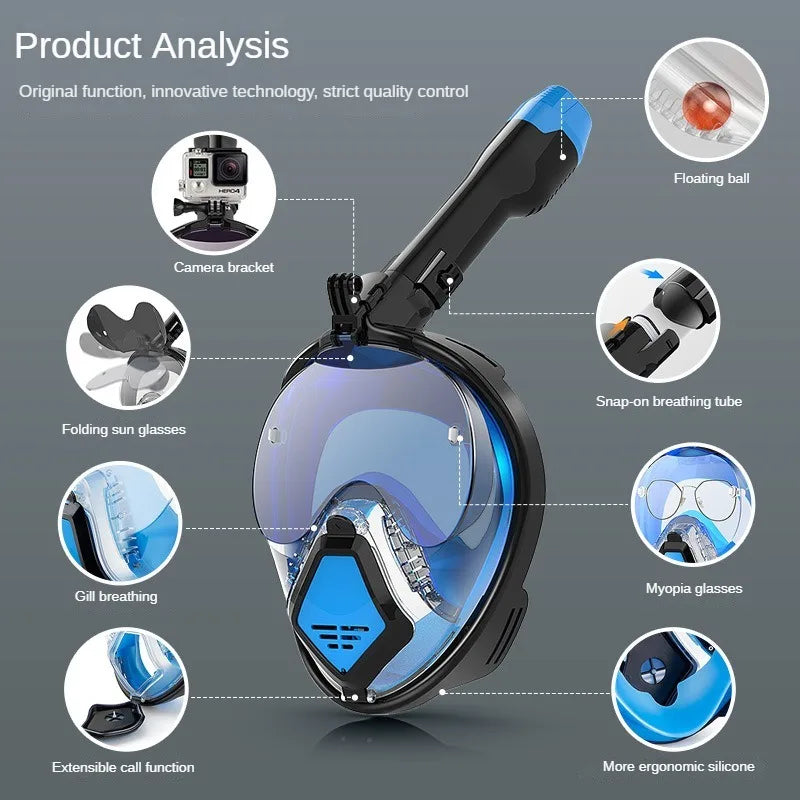 2025 New Professional Snorkeling Mask For Kids Adults High-definition Anti Fog Foldable Swimming Fully Dry Myopia Diving Goggles