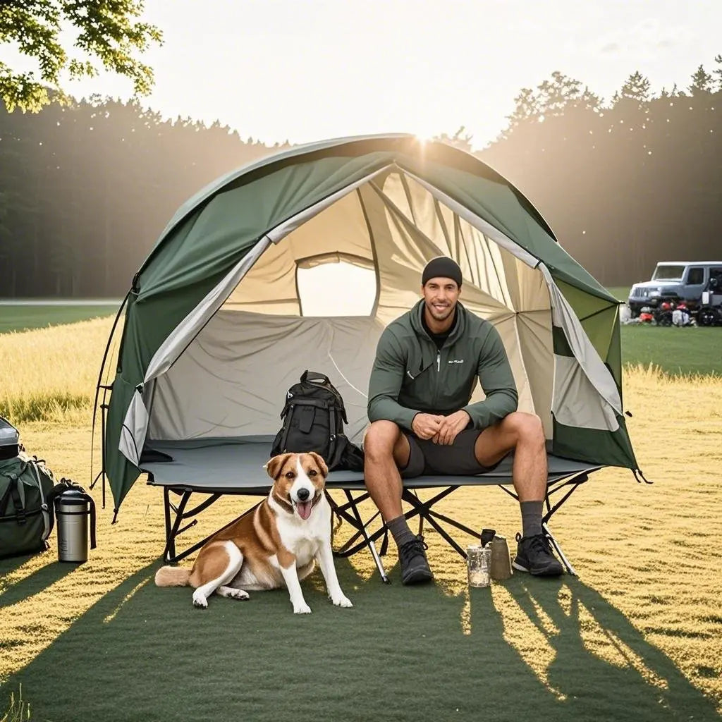 All-Season Camping Cot Tent 1-Person - Sturdy Cross-Braced Structure, for Fishing or Outdoor Activities,, Compact & Portable