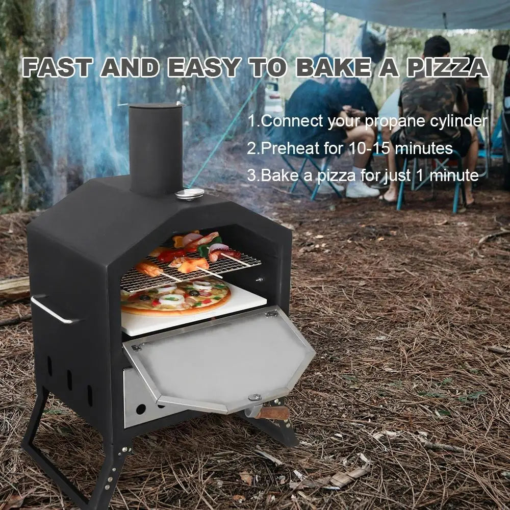 Outdoor Pizza Oven Carbon Steel Firewood Stove 12" Pizza Grill for Camping Hiking Picnic Barbecue Roast High-capacity Pizza