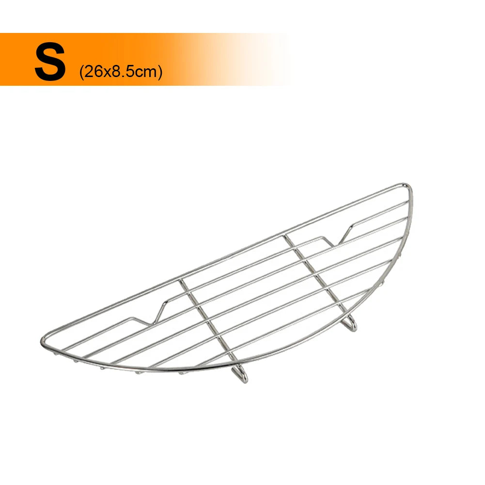 Stainless Steel Semi-Circular Oil Drain Rack Anti-Scorching Non-Stick Grill Rack for Outdoor Camping Barbeque Frying Pan Baking