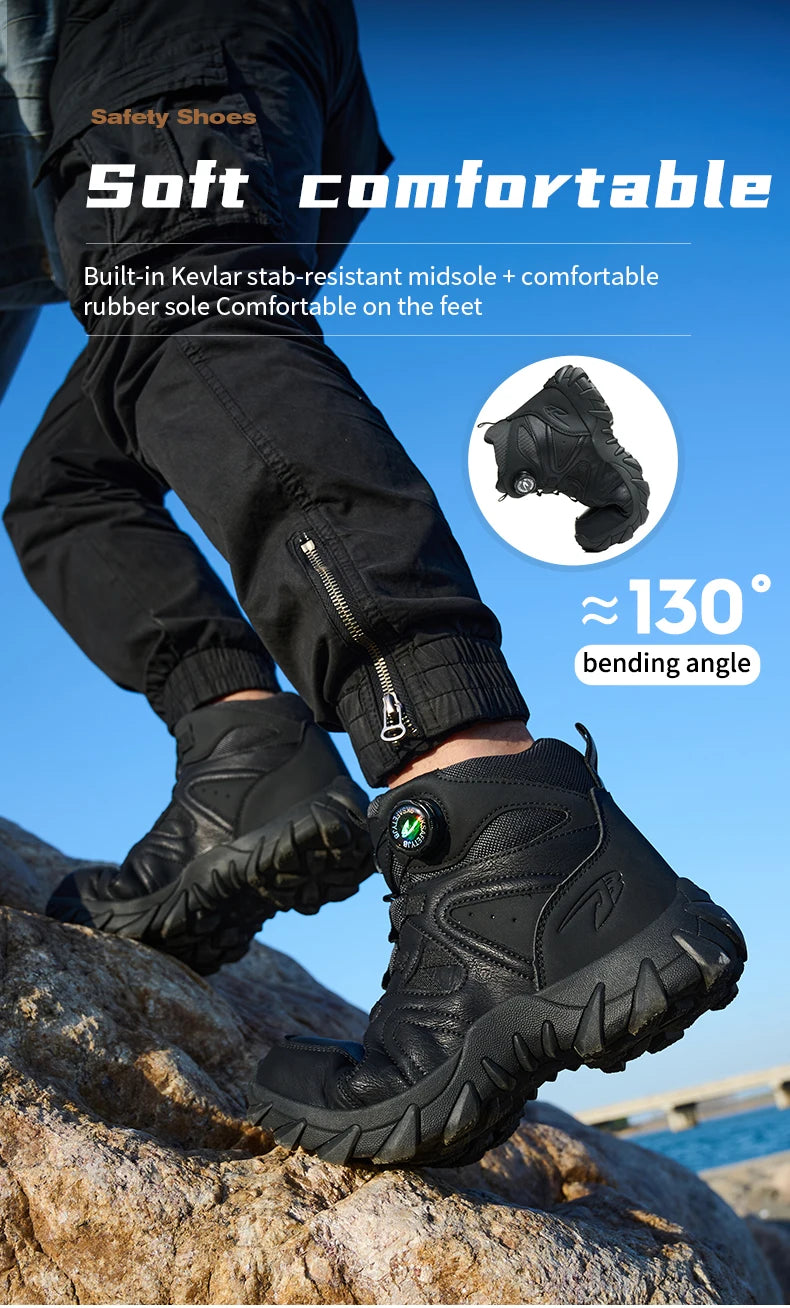 Rotating button Safety Boots Men Outdoor tactical boots Indestructible shoes Puncture-Proof Work Boots Steel toe shoes Sneakers
