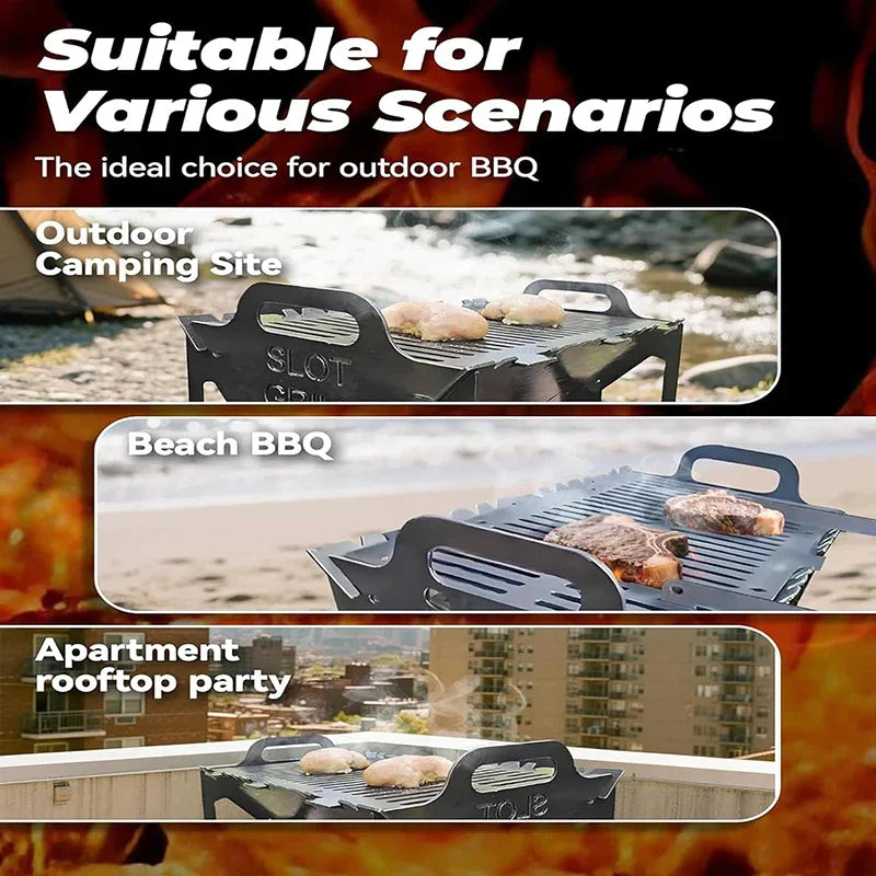 Outdoor Camping Folding Barbecue Stainless Steel Portable Charcoal Barbecue Grill Outdoor Camping Tools Durable with Handles