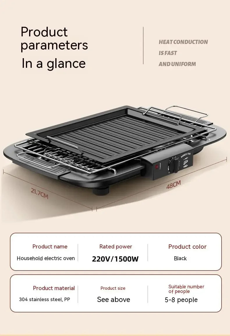 Electric Grill Indoor Smokeless Portable Food Barbecue Grill Smokeless Household Barbecue Grill Barbecue Skewers Portable Stove