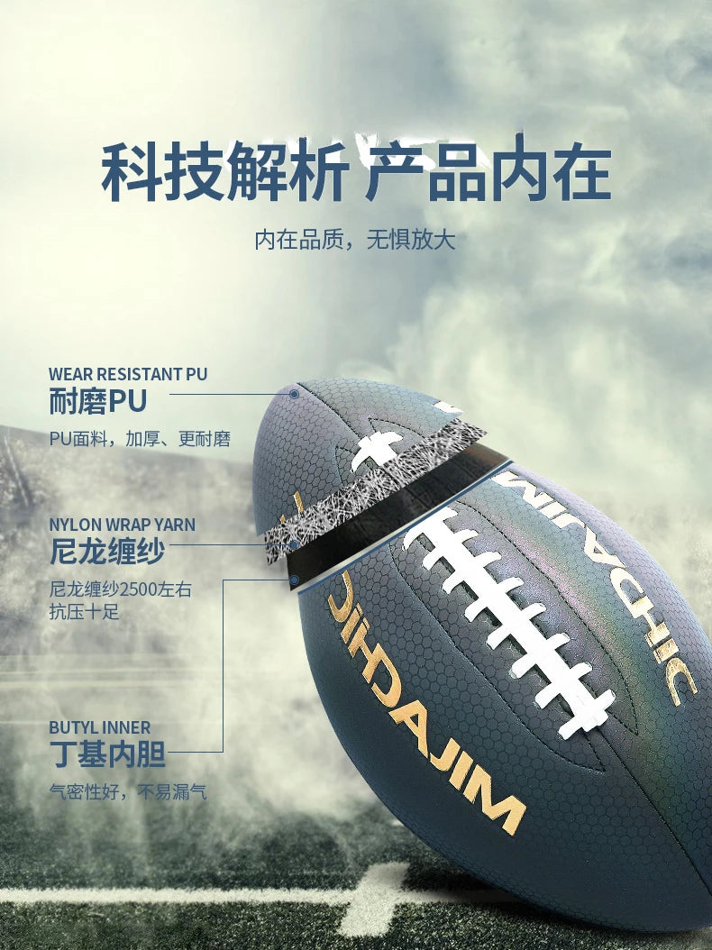 Training Reflective Rugby Ball Professional Grade Ball Toss Kick Practice for Youth Adult, Indoor and Outdoor Use, Size 3, 6, 9