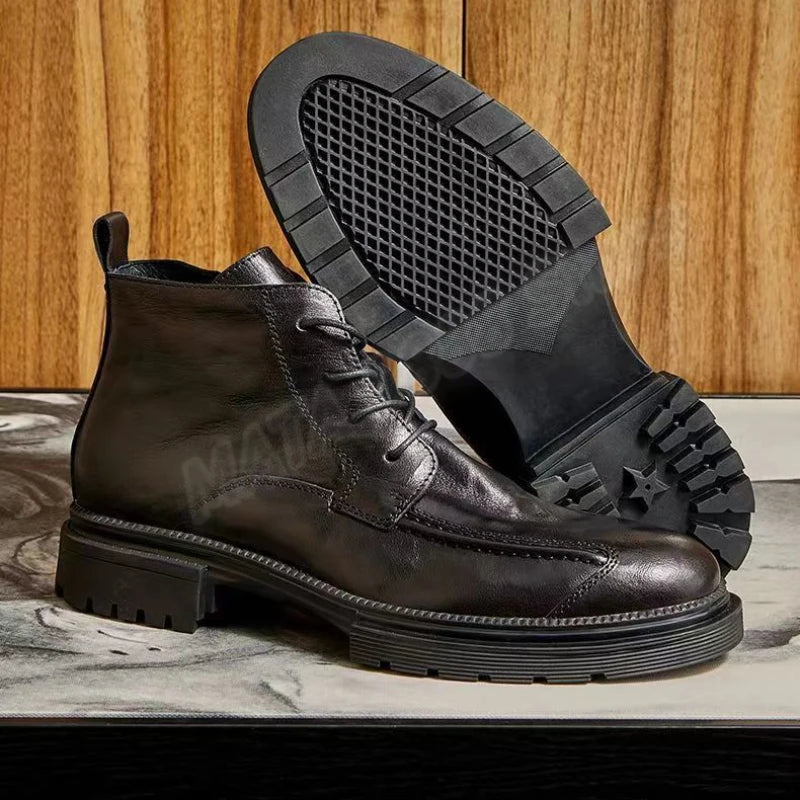 Motorcycle Riding Boots Genuine Leather British Leather Boots High Top Shoes Handmade Retro Men Leather Work Boot