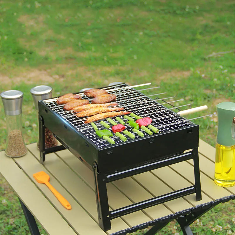 Portable Grill BBQ Charcoal Grill Mini Black Grill Stainless Steel Tool Kit Outdoor Cooking Camping Picnic Beach Camping Grill