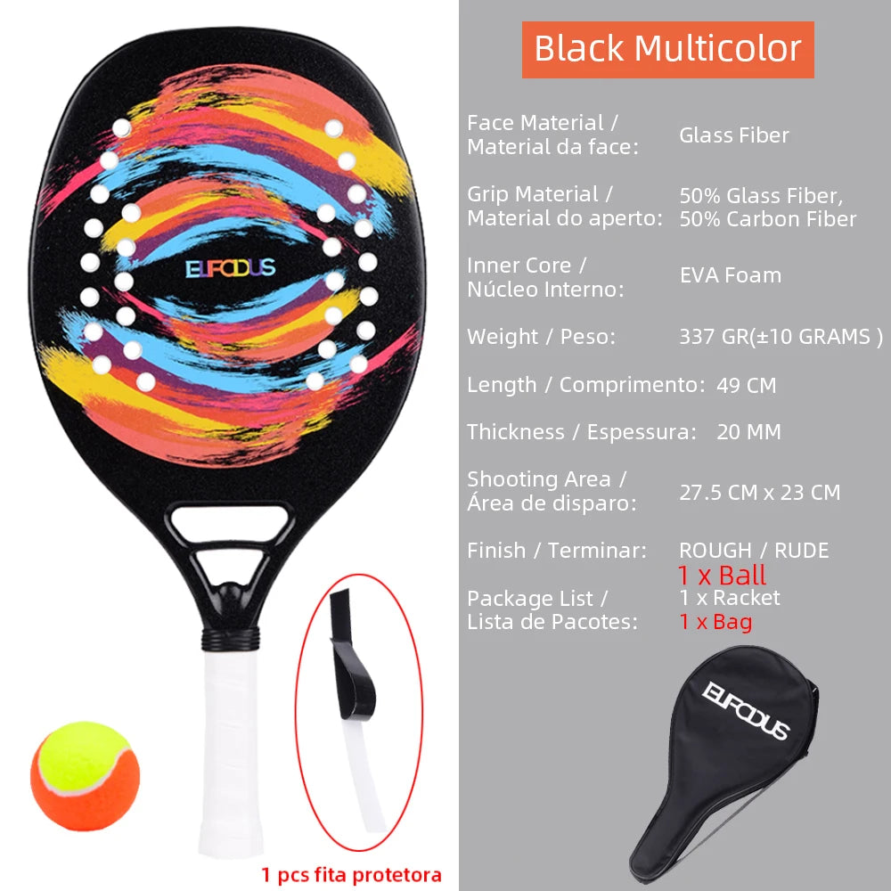 High Quality 3K Carbon and Glass Fiber Beach Tennis Racket Soft Face Tennis Racquet with Protective Cover Ball