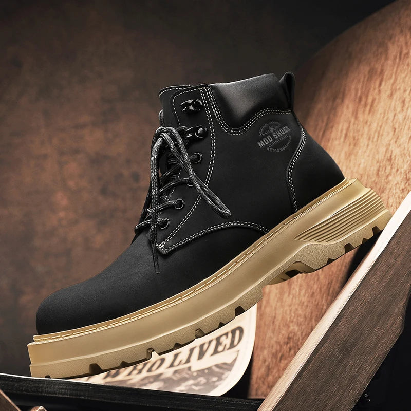 New Arrival Mens Ankle Boots Fashion Comfortable Motorcycle Boots Leisure Walk Male Basic Boots Outdoor High Top Shoes Sneakers