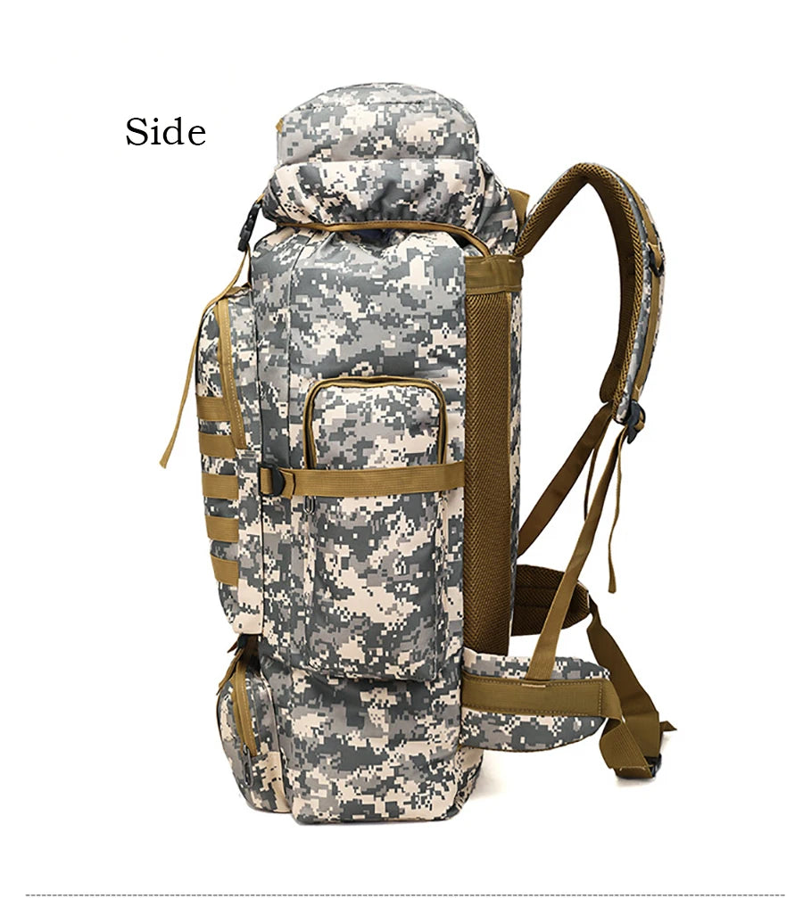 80L Waterproof Molle Camo Tactical Backpack Military Army Hiking Camping Backpack Travel Rucksack Outdoor Sports Climbing Bag