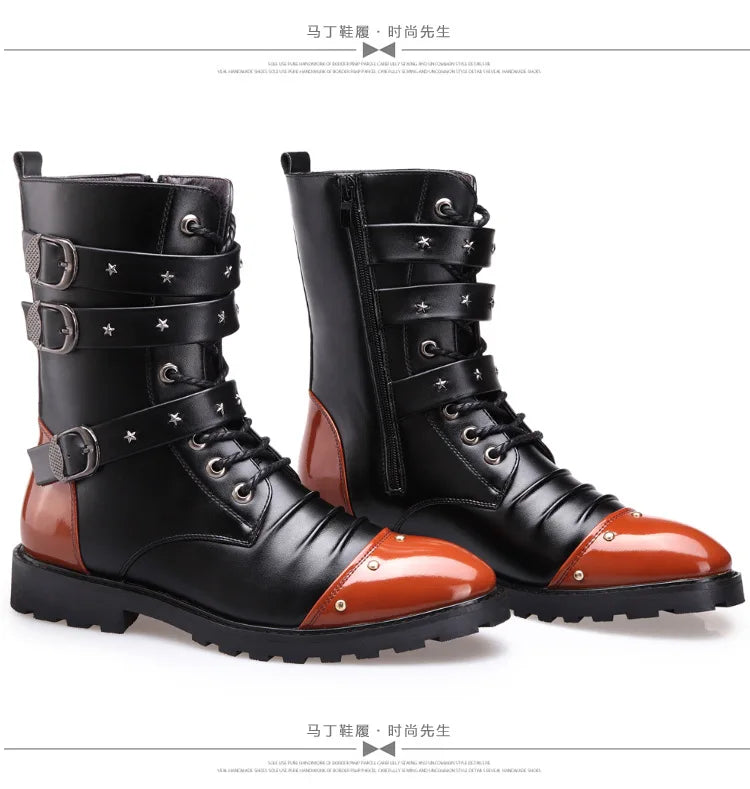 Men's boots winter warmth velvet function metal high-tube cycling boots height-increasing shoes motorcycle boots black 37-48