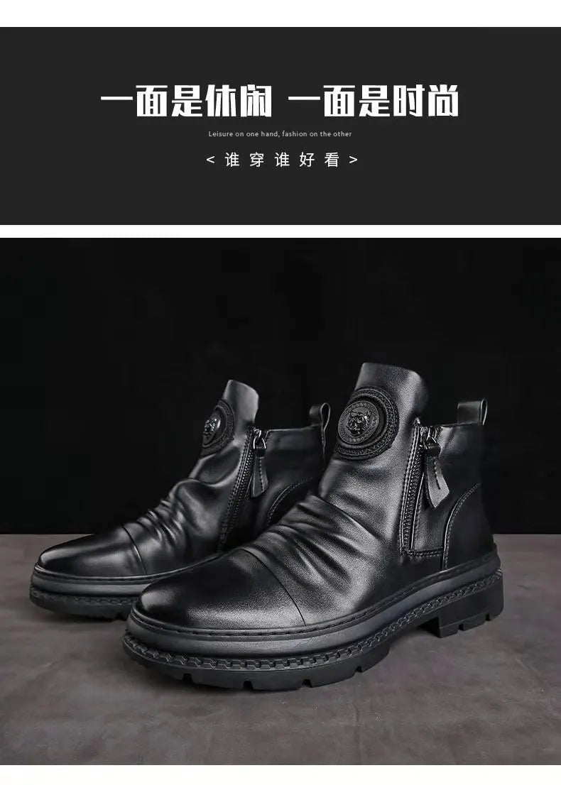 New Men Ankle Boots British Style High Top Men Shoes Motorcycle Leather Boots Zipper Retro Men's Boots Zapatillas Hombre