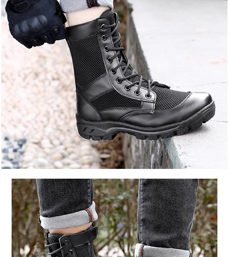 Summer ultra-light combat boots comfortable mesh shoes mountaineering boots men women high-top training boots security shoes