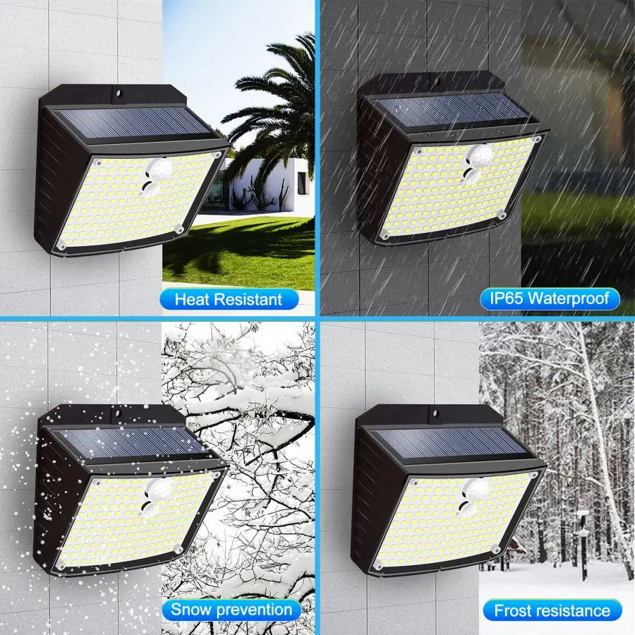 Solar Lights Outdoor 158 LED Solar Wall Lamp Waterproof Wireless Motion Sensor Security 3 Modes Garden Fence Yard Deck Garage